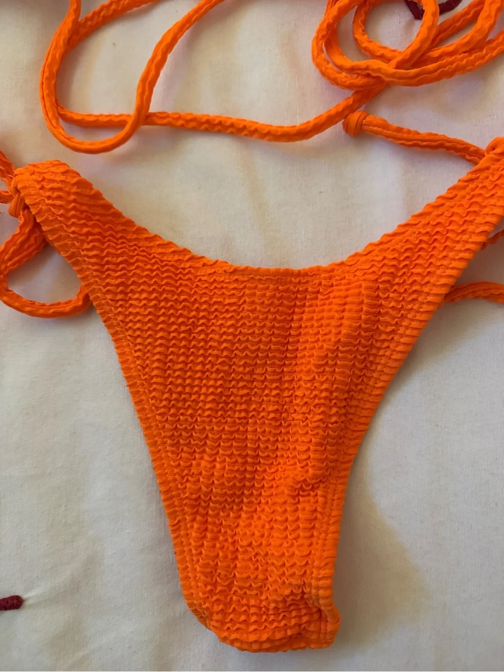 SHEIN Orange Textured Tie-Side Bikini Set